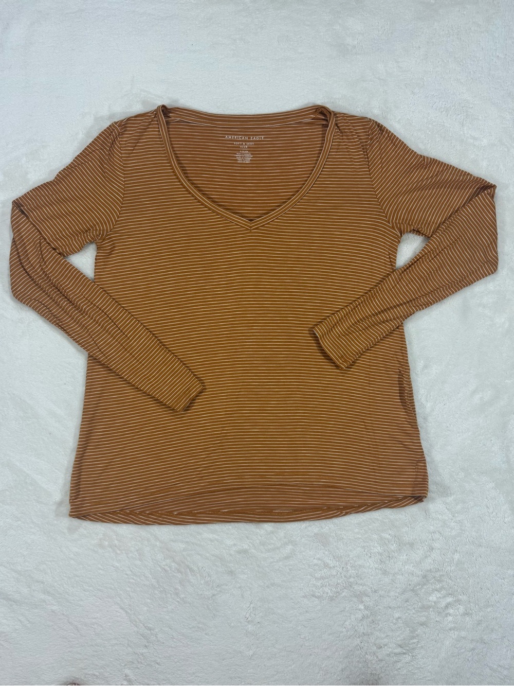 American Eagle Soft & Sexy Slub V-Neck Striped Long Sleeve Top S